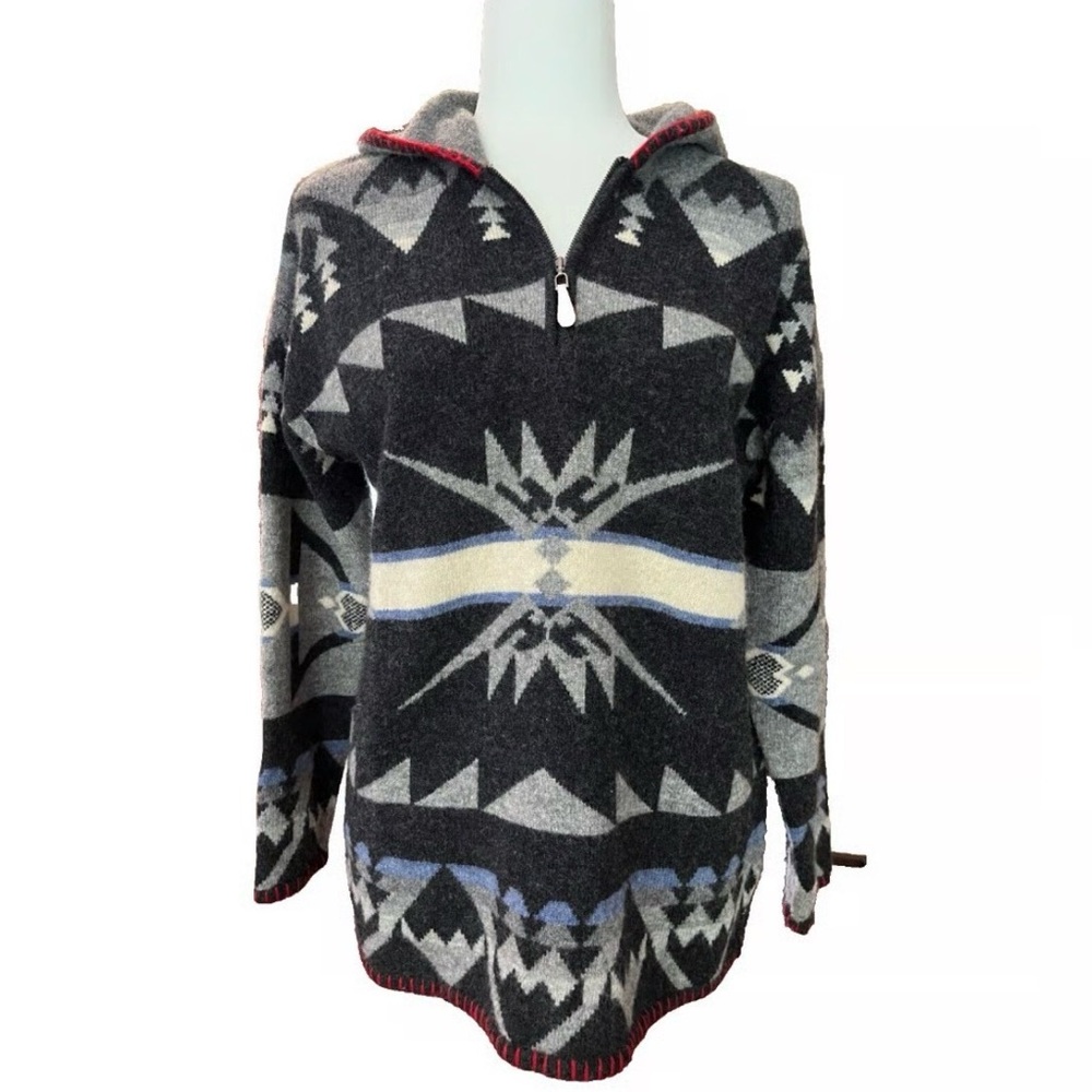 Lauren Ralph Lauren Lambswool Southwestern Aztec Quarter-Zip Sweater Hoodie L